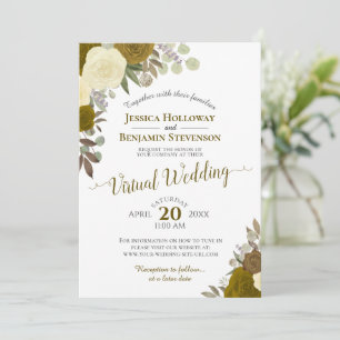 Invitation Rustic Gold Watercolor Floral Mariage virtuel