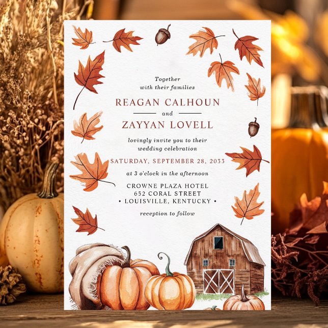 Invitation Rustic Grange Acorns Automne Feuilles Mariage Ferm (Créateur téléchargé)