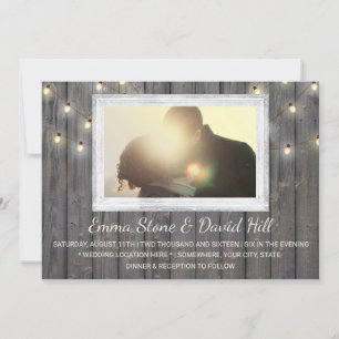Invitation Rustic Grange Bois Chaîne Lumières Mariage Photo