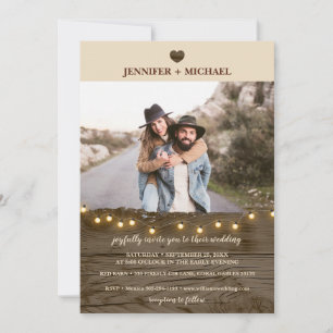 Invitation Rustic Grange Bois Chaîne Lumières Mariage photo