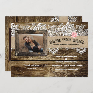 Invitation Rustic Grange Bois & Dentelle Enregistrer La Date