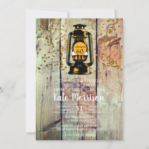 Invitation Rustic Grange Bois et lanterne 60e fête d'annivers