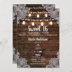 Invitation Rustic Grange Bois & Mason Jars Sweet 16 Party