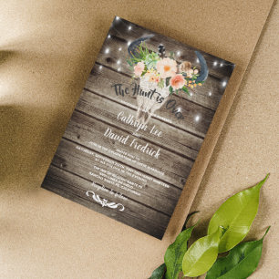 Invitation Rustic Grange Floral Antler Hunt Mariage du soir