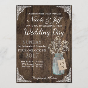 Invitation Rustic Grange Mariage Wood Mason Jar Babys Respire
