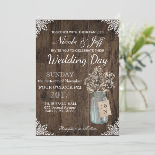 Invitation Rustic Grange Mariage Wood Mason Jar Babys Respire