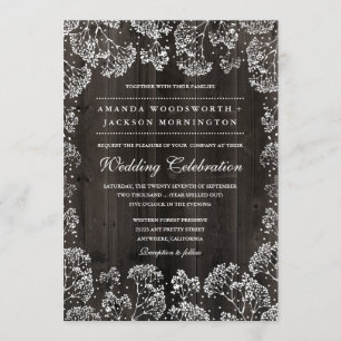 Invitation Rustic Grange Wood Bébé's Breath Wedding Invitatio