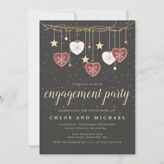 Invitation Rustic Grapevine et Heart Winter Engagement Party (Devant)
