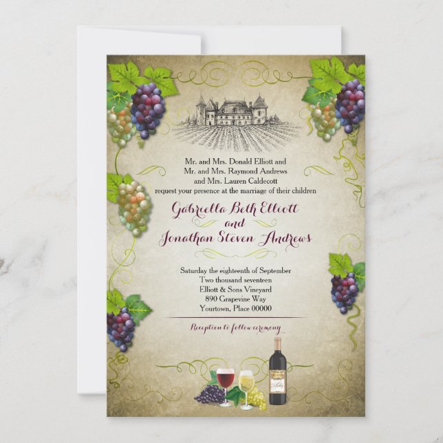 Invitation Rustic Grapevine Vineyard Mariage Event (Devant)