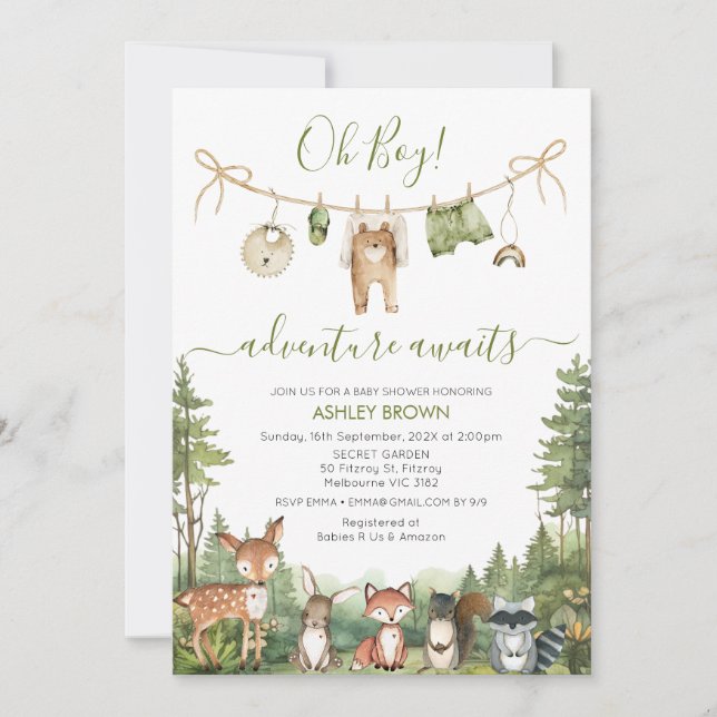 Invitation Rustic Green Adventure Awaits Baby Shower  (Devant)