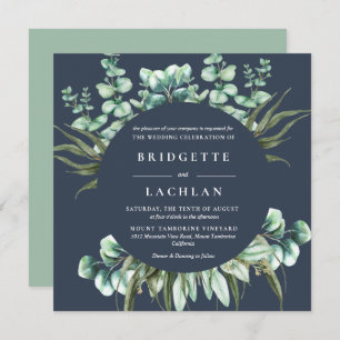 Invitation Rustic Green et Navy Eucalyptus Mariage SQ