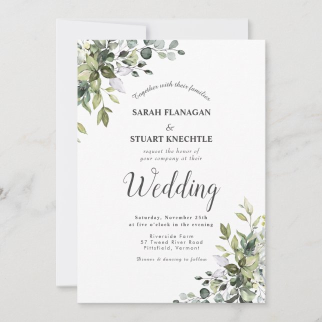 Invitation Rustic Green Eucalyptus Arch Photo QR Code Mariage (Devant)
