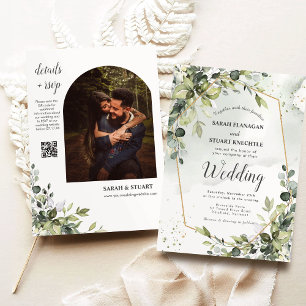 Invitation Rustic Green Eucalyptus Arch Photo QR Code Mariage