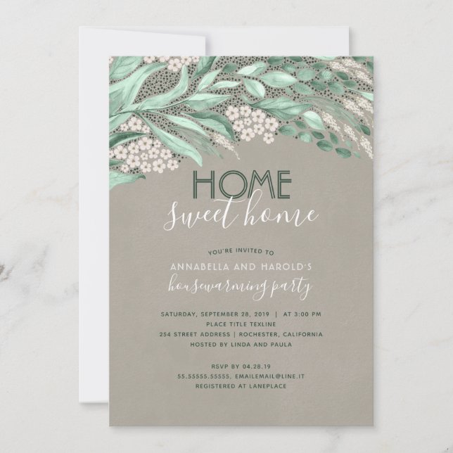 Invitation Rustic Green Home Sweet Home Maison Réchauffement (Devant)