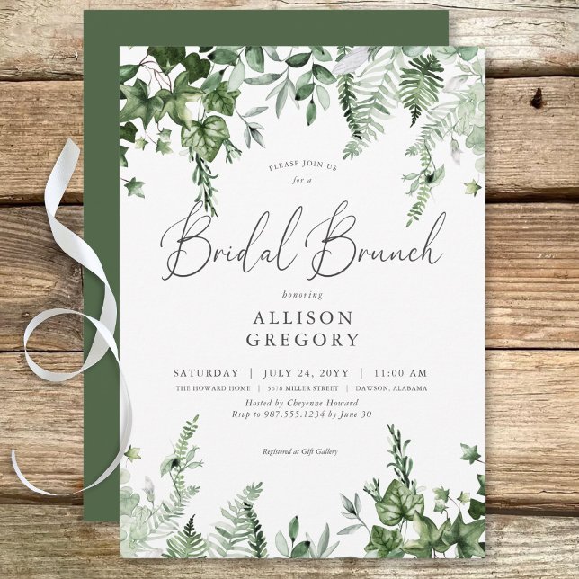 Invitation Rustic Green Ivy & Sage Bridal Brunch (Rustic Green Ivy & Sage Bridal Brunch Invitation)