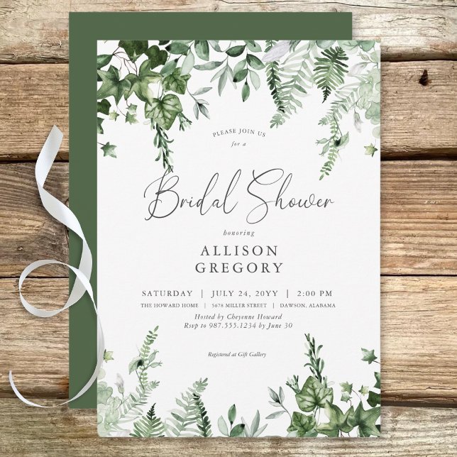 Invitation Rustic Green Ivy & Sage Fête des mariées (Rustic Green Ivy & Sage Bridal Shower Invitation)