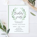 Invitation Rustic Green Olive Branch Wreath Anniversaire<br><div class="desc">Carte d'invitation simple et rustique pour la fête d'anniversaire avec illustration florale d'aquarelle avec couronne de branche d'olivier verte. Il est parfait pour les événements de printemps, d'été et de plage. Pour une personnalisation plus avancée de cette conception, cliquez sur le bouton "Customiser" ci-dessus ! Des articles correspondants sont également...</div>
