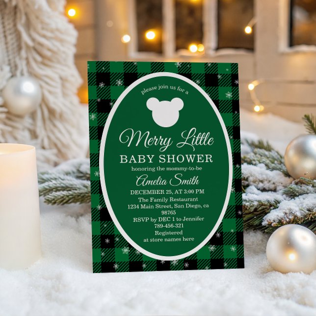 Invitation Rustic Green Plaid Christmas Baby Shower  (Créateur téléchargé)