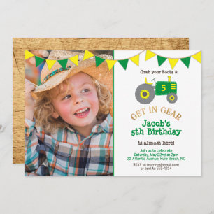 Invitation Rustic Green Tractor Photo fête d'anniversaire