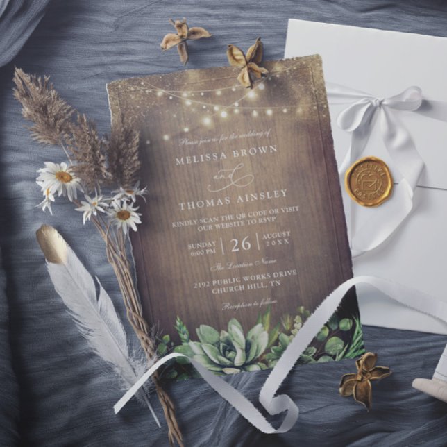 Invitation Rustic Greenery Country Barn QR Code Wedding (Créateur téléchargé)