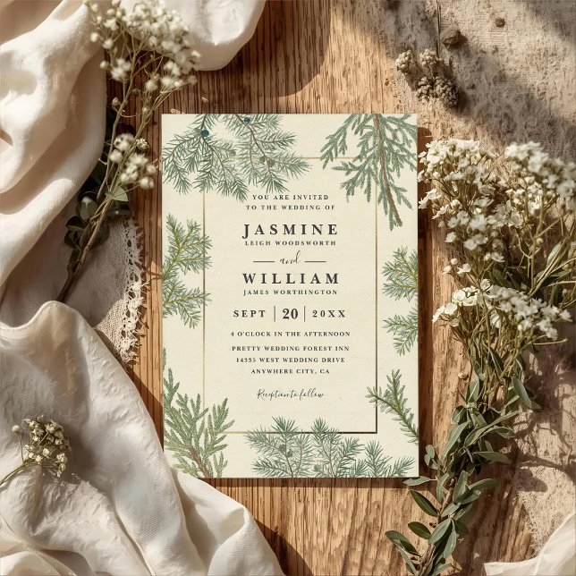 Invitation Rustic Greenery Elegant Modern QR Code Wedding (Créateur téléchargé)