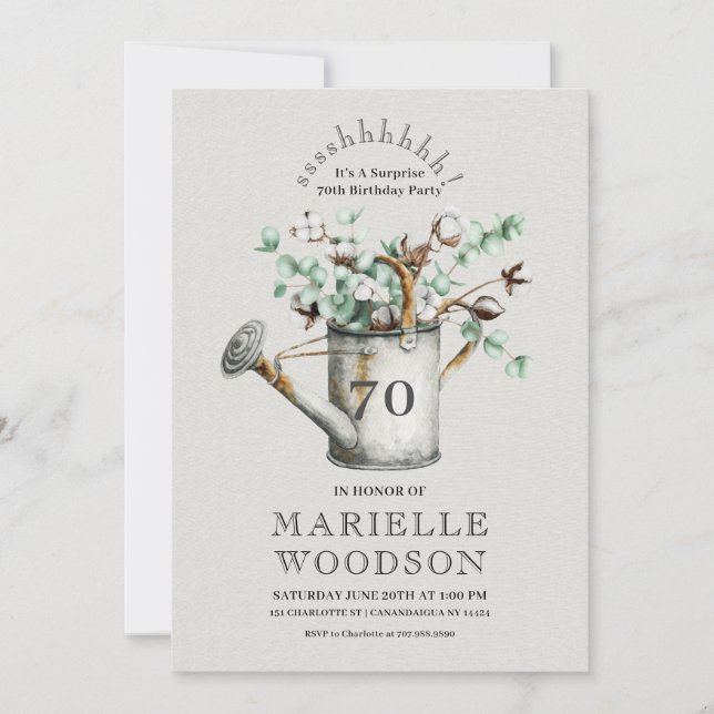 Invitation Rustic Greenery Surprise 70e fête d'anniversaire (Devant)