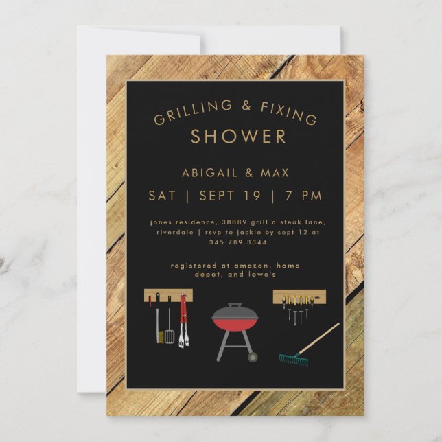 Invitation Rustic Grilling & Fixin Couples Wedding Shower  (Devant)