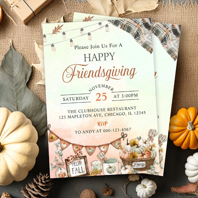 Invitation Rustic Happy Friendsgiving Citrouille (Créateur téléchargé)