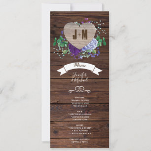 Invitation Rustic Heart Mariage Menu Blue Watercolor Flowers