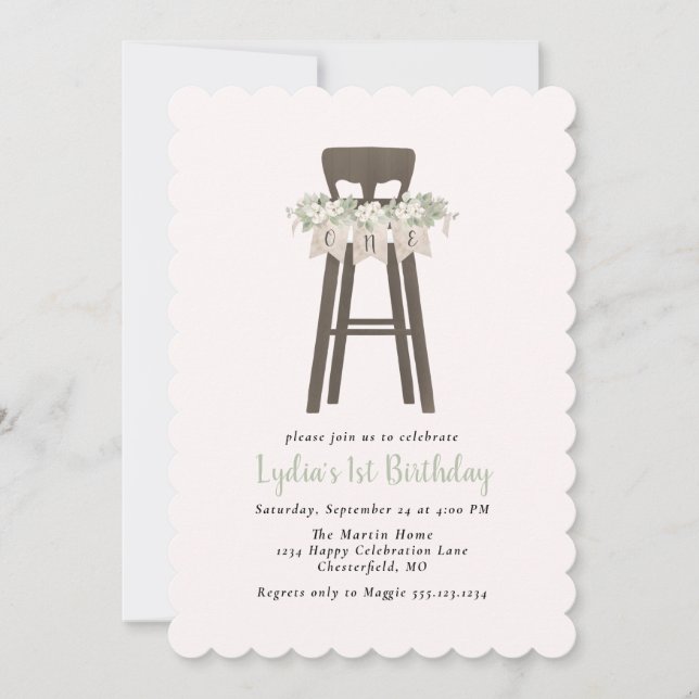 Invitation Rustic High Chair Premier anniversaire (Devant)