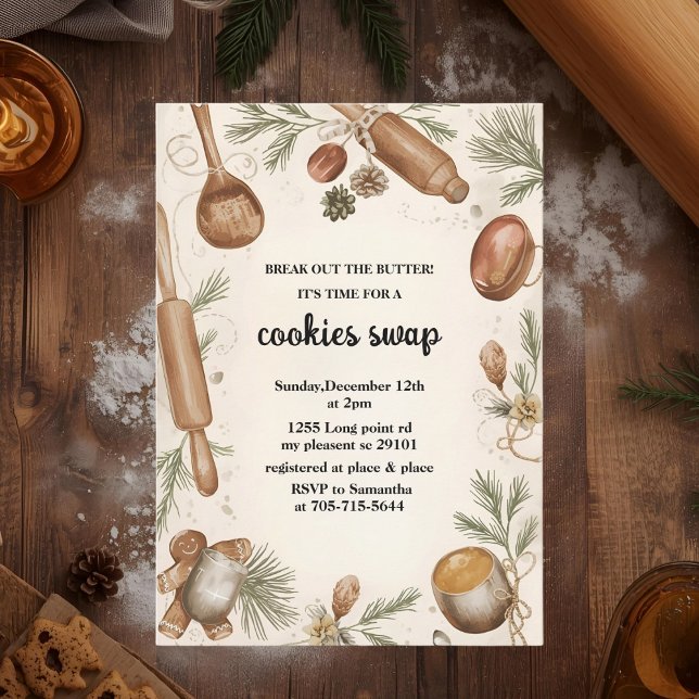 Invitation Rustic Holiday Cookie Swap | Cozy Baking Party (Créateur téléchargé)