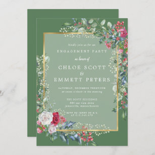 Invitation Rustic Holly Berries