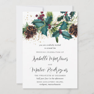 Invitation Rustic Holly et Berries Mariage botanique d'hiver