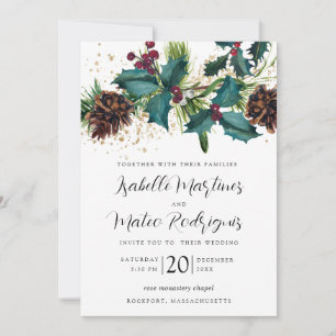 Invitation Rustic Holly et Berries Mariage botanique d'hiver