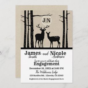 Invitation Rustic Homme Femme Doe Deer Black Birch Fiançaille