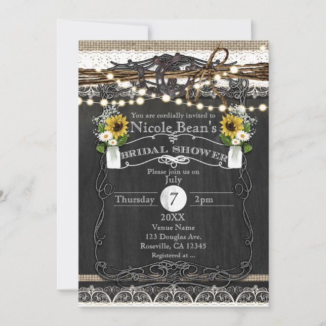 Invitation Rustic Horseshoes & Fleurs Country BRIDAL SHOWER (Devant)