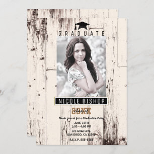 Invitation Rustic Ivory Grange Wood Graduation Photo Party 