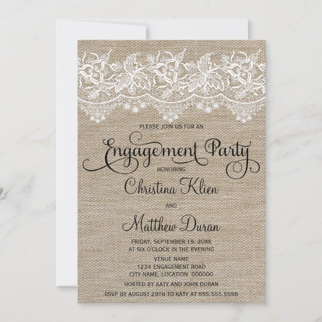 Invitation Rustic Jute et Lace Engagement Party (Devant)