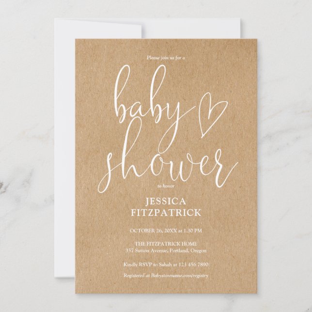 Invitation Rustic Kraft Boho Baby shower neutre entre les sex (Devant)