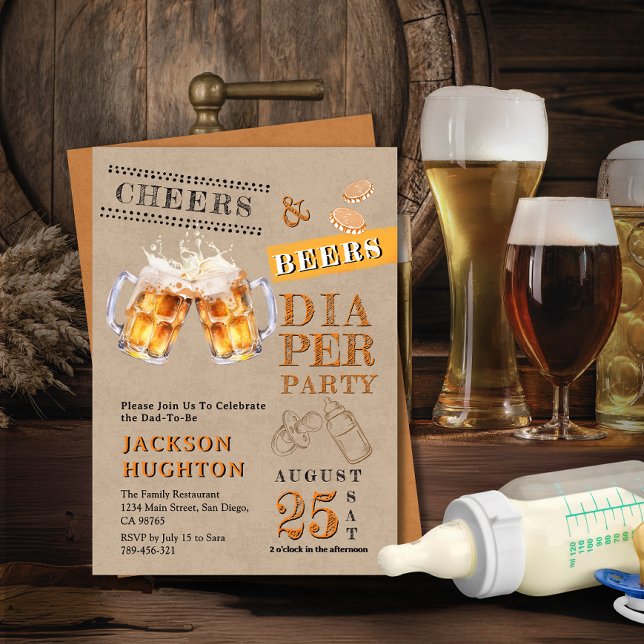 Invitation Rustic Kraft Cheers & Beers Diaper Party (Rustic Kraft Cheers & Beers Diaper Party Invitation)
