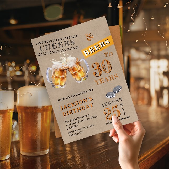 Invitation Rustic Kraft Cheers & Beers N'Importe Quel Âge Ann (Rustic Kraft Cheers & Beers Any Age Birthday Invitation )