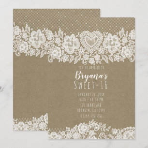 Invitation Rustic Kraft Dentelle Fermière Douze ans annivers