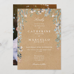 Invitation Rustic Kraft Fleur sauvage Floral Photo Mariage