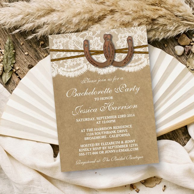 Invitation Rustic Kraft & Lace Fers à Cheval Enterrement de V (Créateur téléchargé)