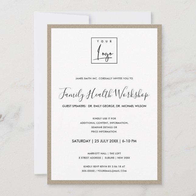 INVITATION RUSTIC KRAFT TEXTURE VOTRE ATELIER DE LOGO ÉVÉNEME (Devant)