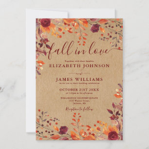 Invitation Rustic Kraft Tombe Dans L'Amour Automne Floral Mar