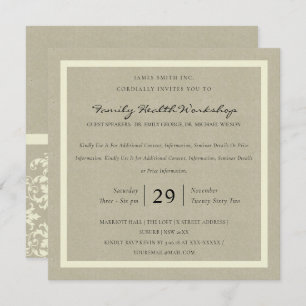 INVITATION RUSTIC KRAFT WHITE DAMASK CLASSIQUE ATELIER ÉVÉNEM