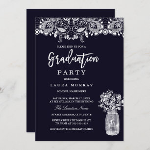 Invitation Rustic Lace Mason Jar Parti de Graduation Marine