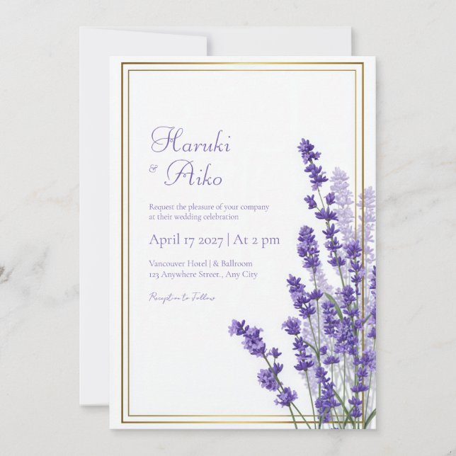 Invitation Rustic Lavender Double Line Frame Border Wedding (Devant)