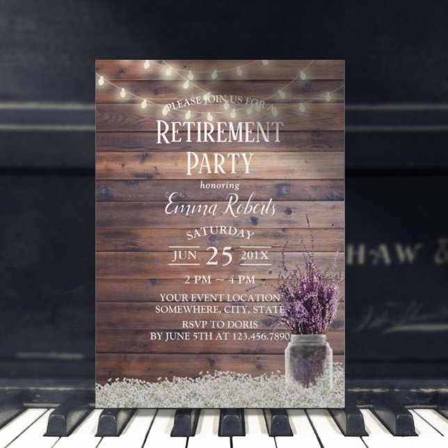 Invitation Rustic Lavender Floral Mason Jar Parti de retraite (Créateur téléchargé)